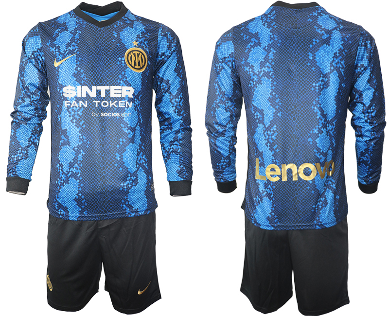 Men 2021-2022 Club Inter Milan home blue Long Sleeve blank Soccer Jersey
